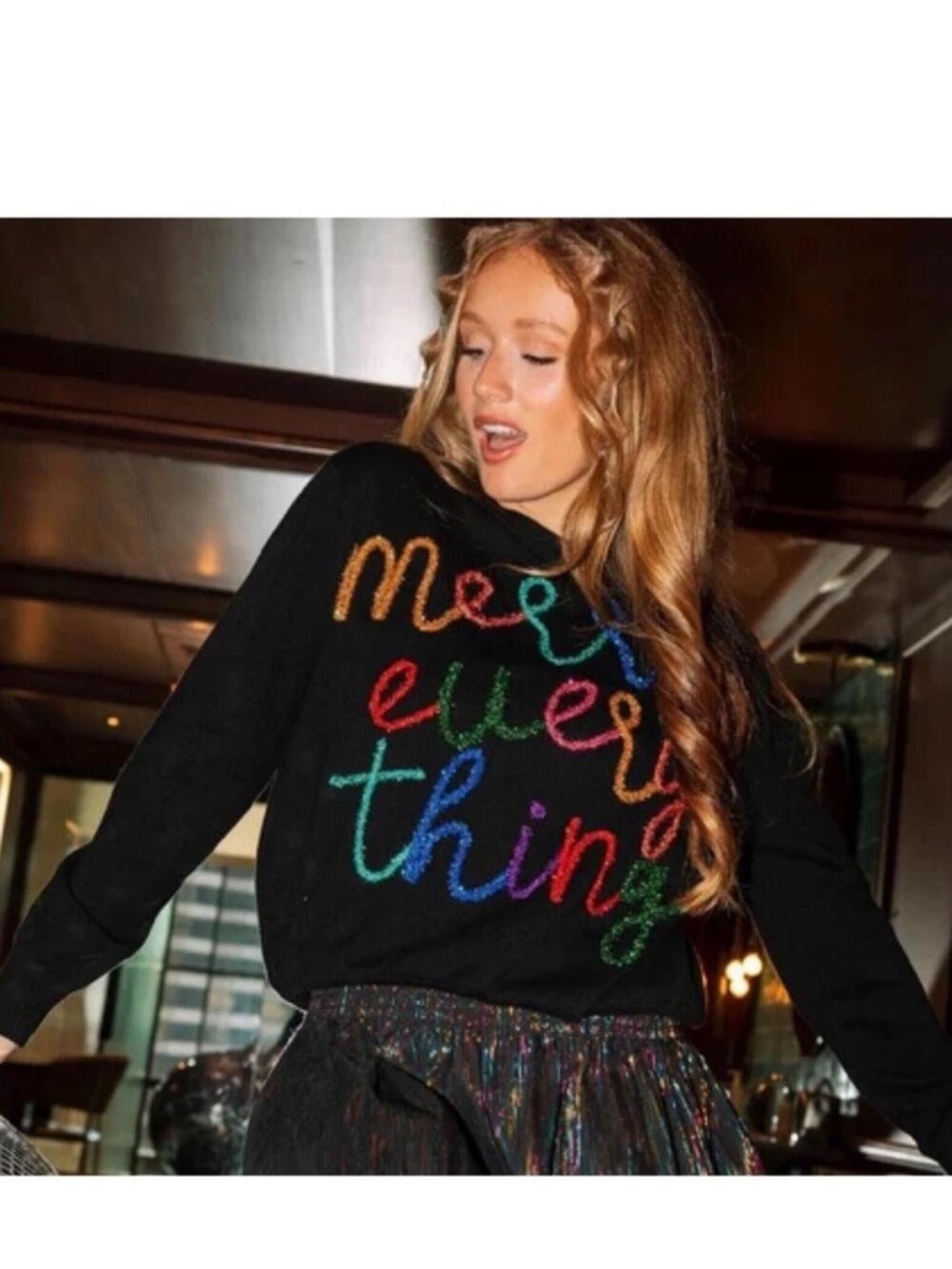 Queen of Sparkles Black Rainbow "Merry Everything" Embroidered Sweatshirt